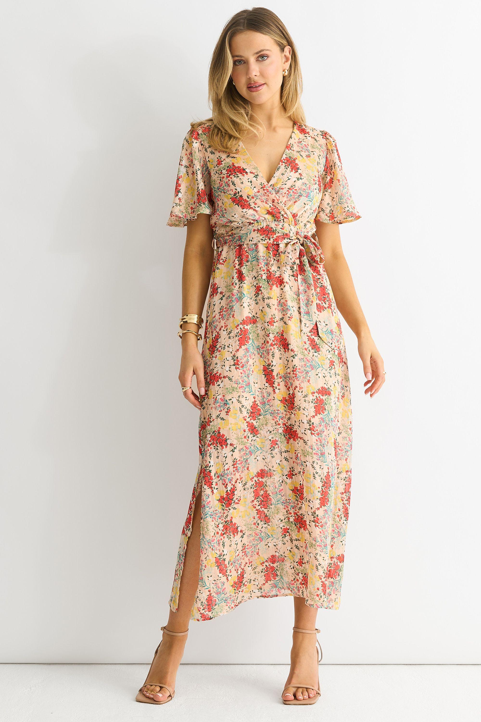 Multi Floral Jacquard Chiffon Midi Dress by GINI LONDON