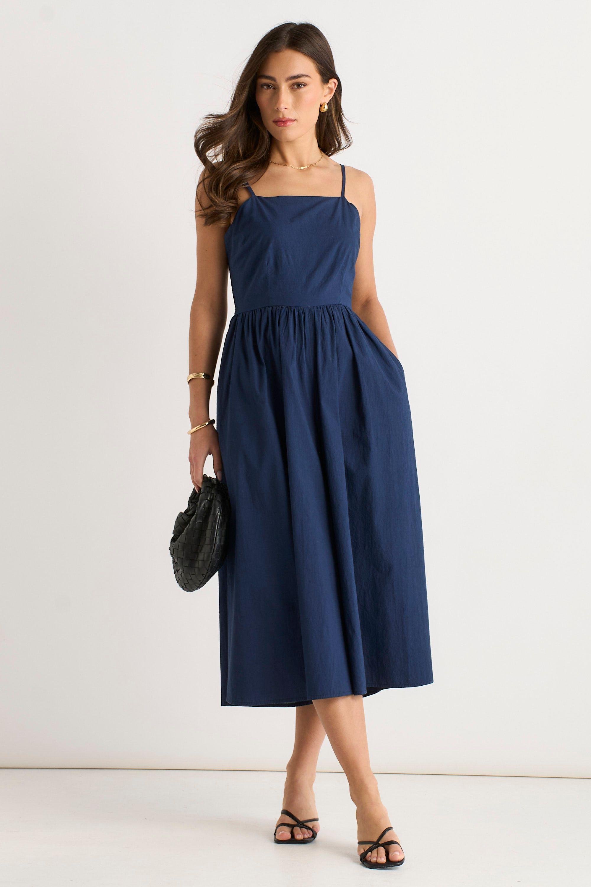 Navy Wide Leg Strappy Jumpsuit by GINI LONDON