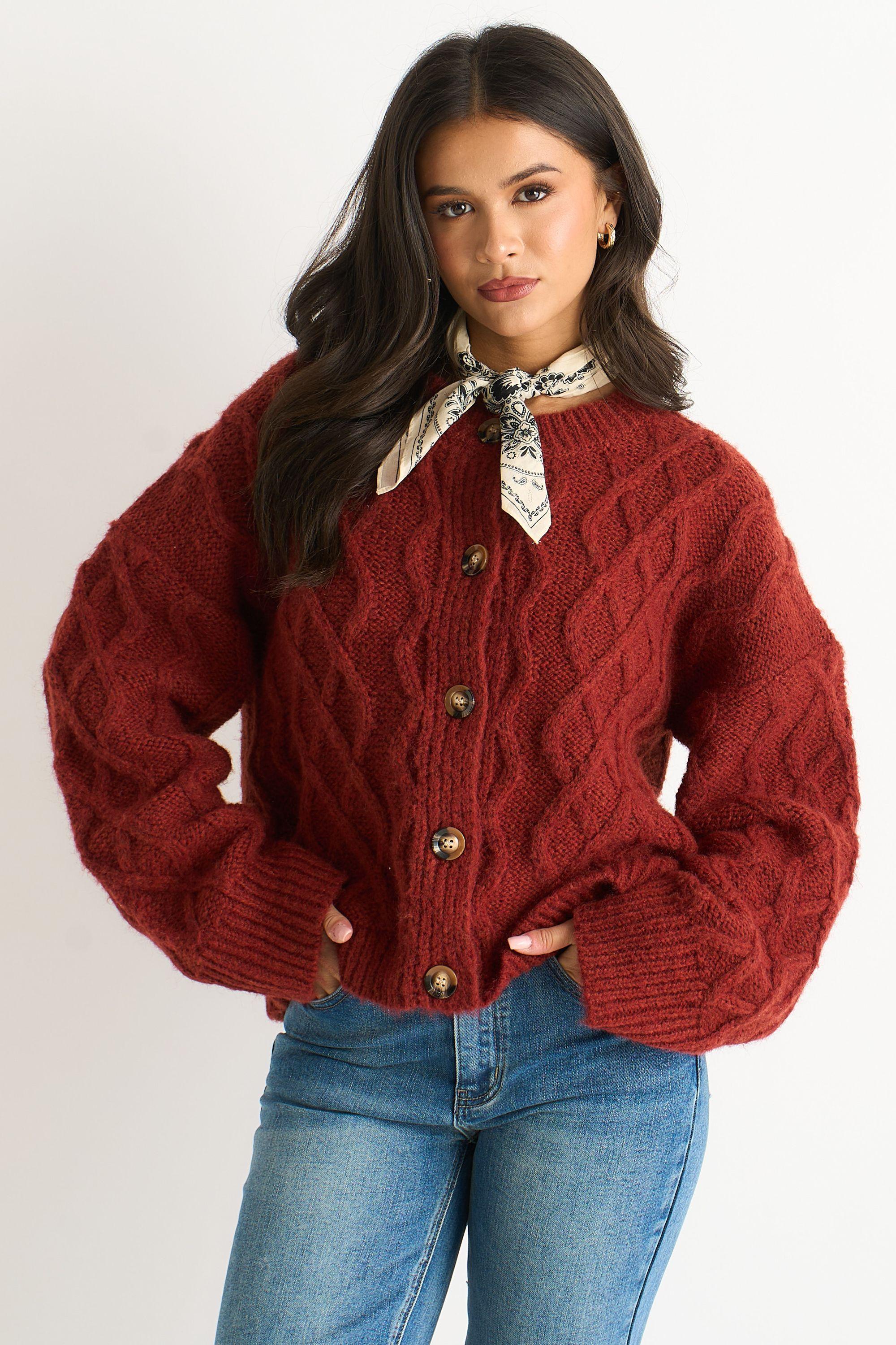 Rust Cable Knit Cardigan by GINI LONDON