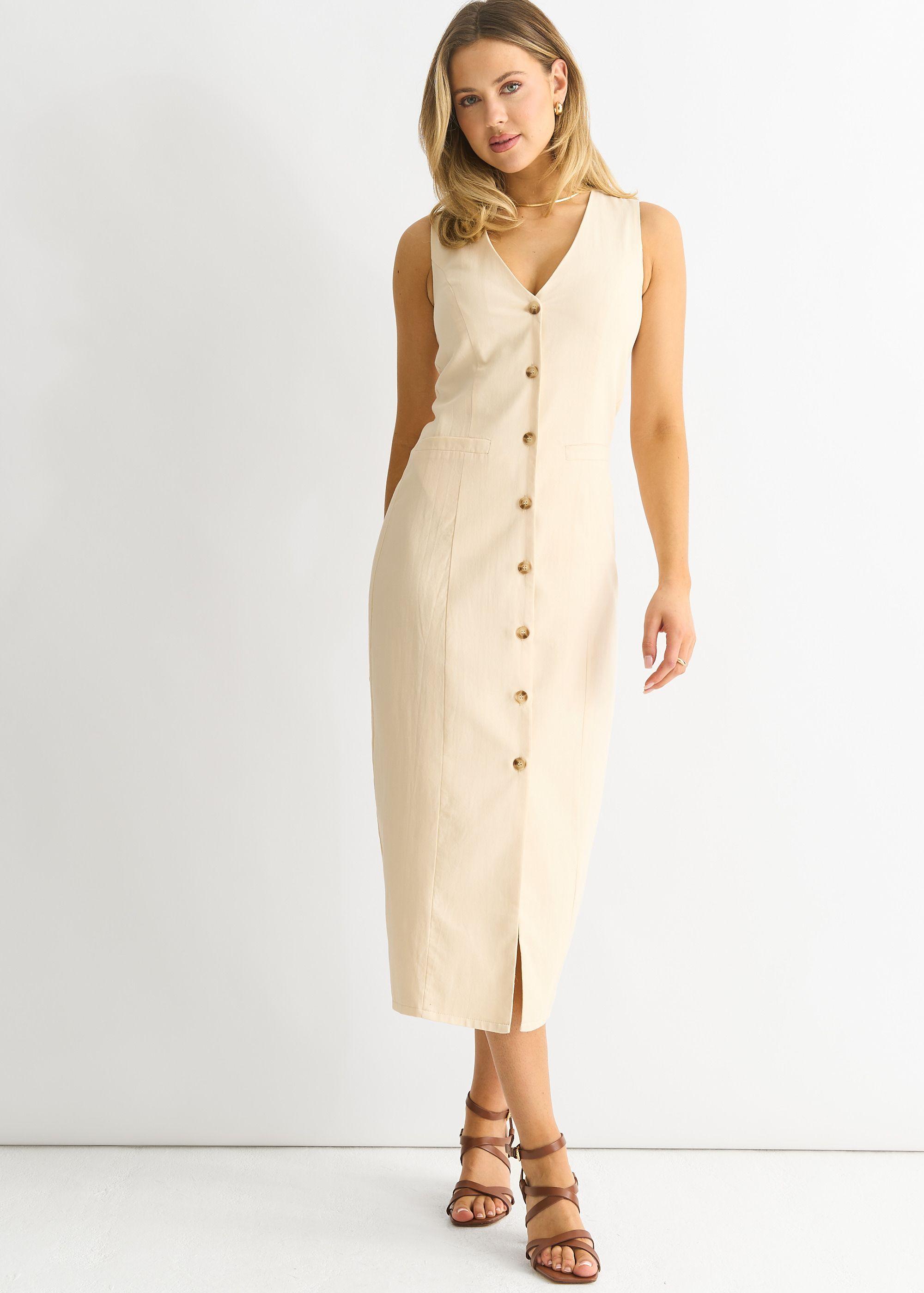 Stone Button Through Waist Coat Midi Dress by GINI LONDON
