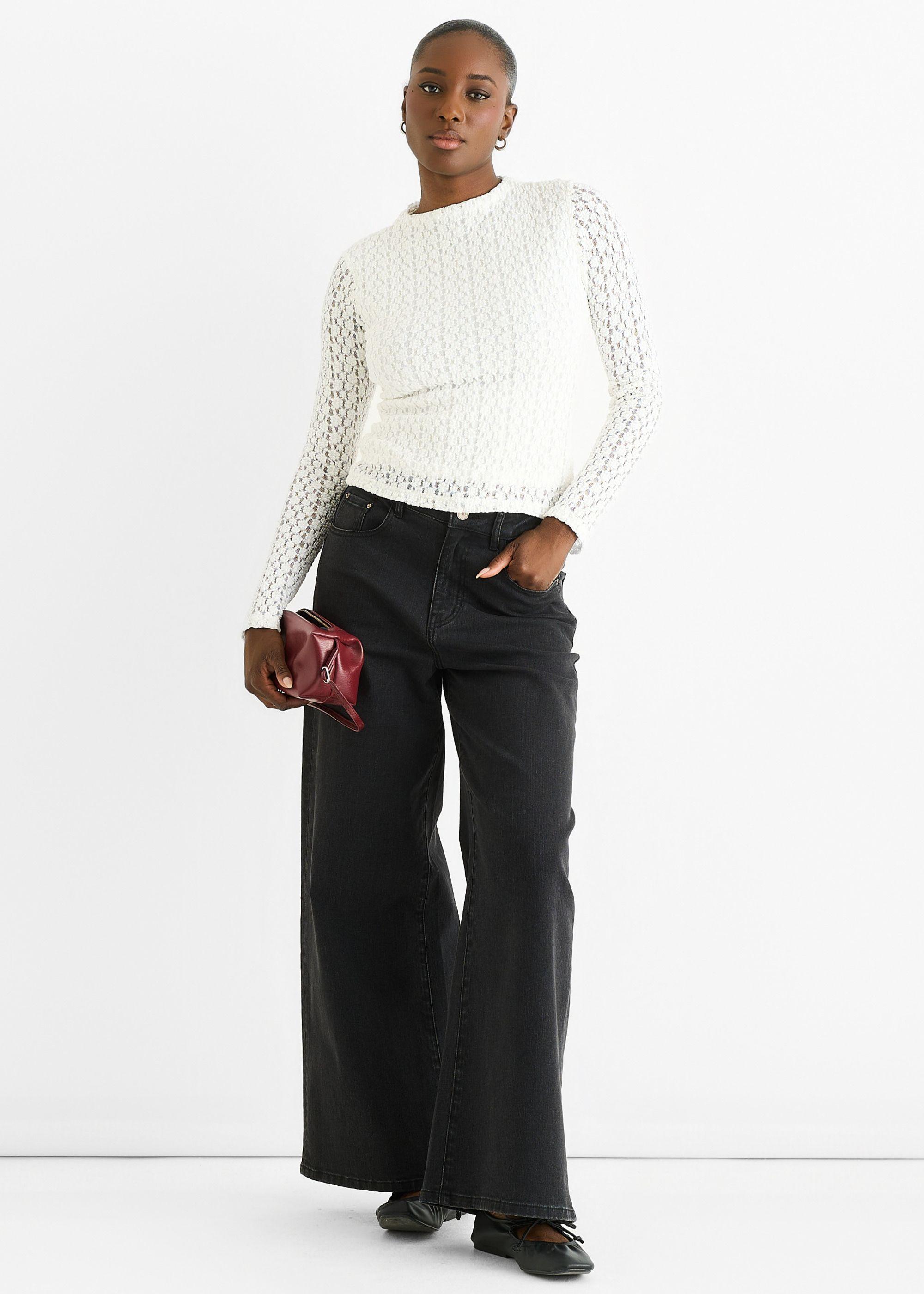 White High Neck Jersey Lace Long Sleeves Top by GINI LONDON