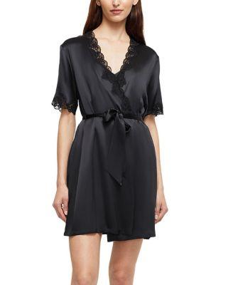 Silk Short Wrap Gown with Lace Trim Robe by GINIA