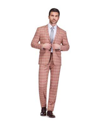 Men's Slim Fit 2-Piece Performance Stretch Plaid Suit by GINO VITALE