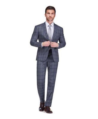 Men's Slim Fit 2-Piece Performance Stretch Plaid Suit by GINO VITALE
