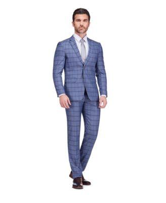 Men's Slim Fit 2-Piece Performance Stretch Plaid Suit by GINO VITALE
