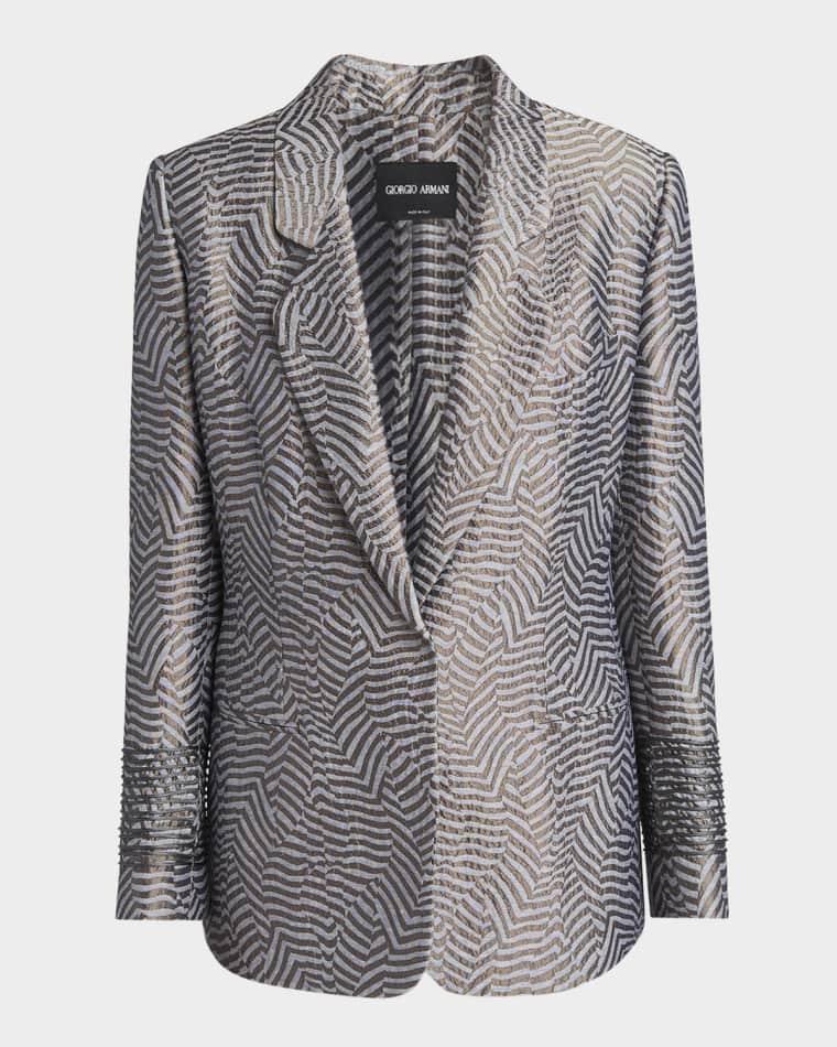 Animalier Silk Jacquard Single-Breasted Blazer Jacket by GIORGIO ARMANI