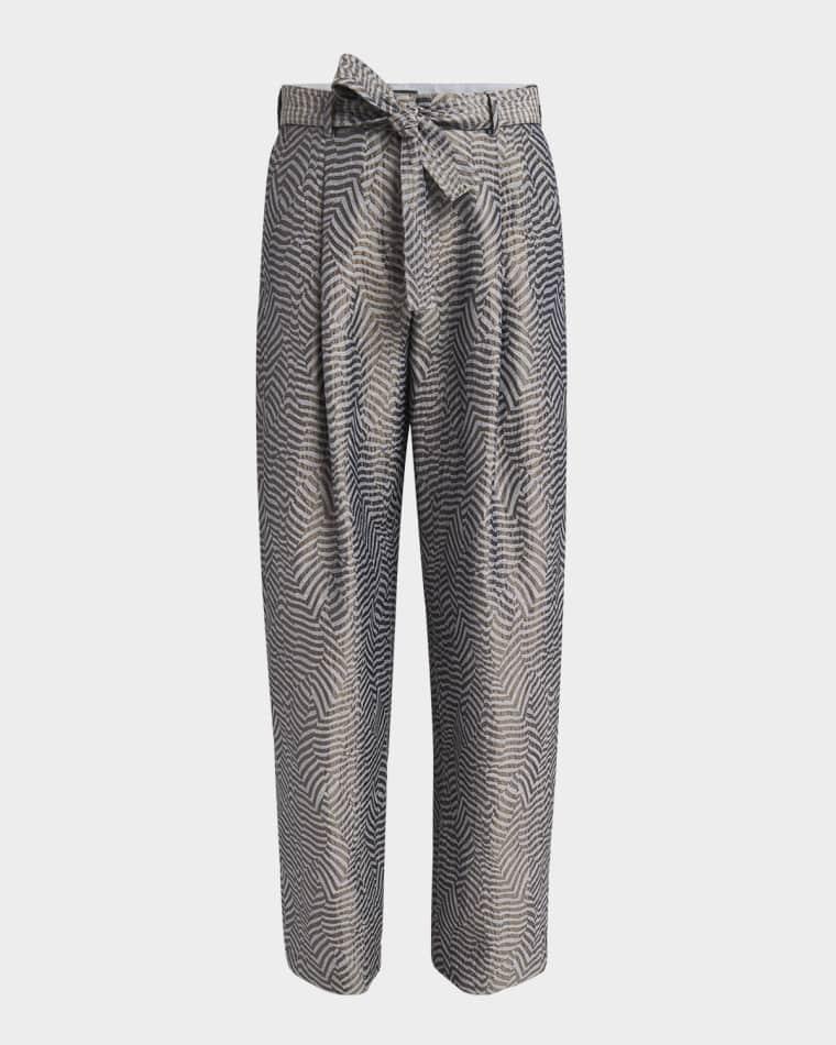 Animalier Silk Jacquard Straight-Leg Paperbag Trousers by GIORGIO ARMANI
