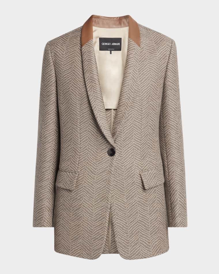 Chevron Wool Single-Breasted Blazer with Leather Trim by GIORGIO ARMANI