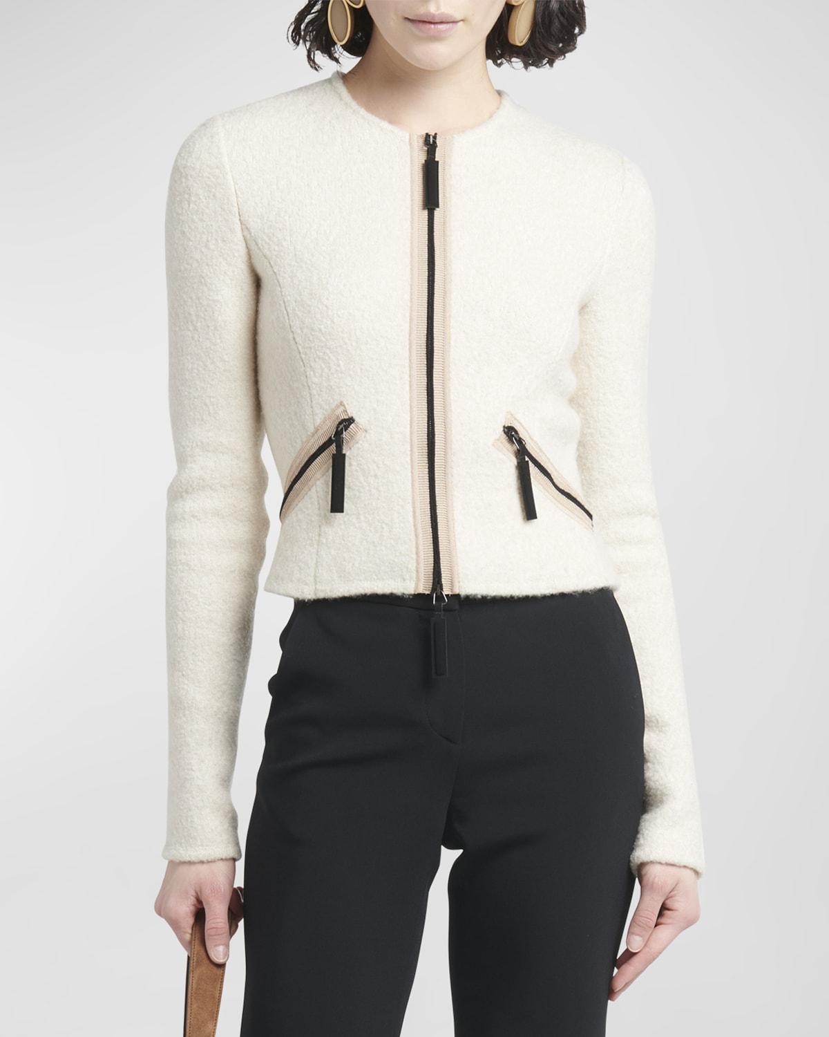 Contrast Grosgrain Zip-Front Cashmere Silk Jacket by GIORGIO ARMANI