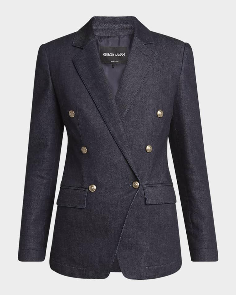 Cotton-Cashmere Denim Double-Breasted Blazer by GIORGIO ARMANI