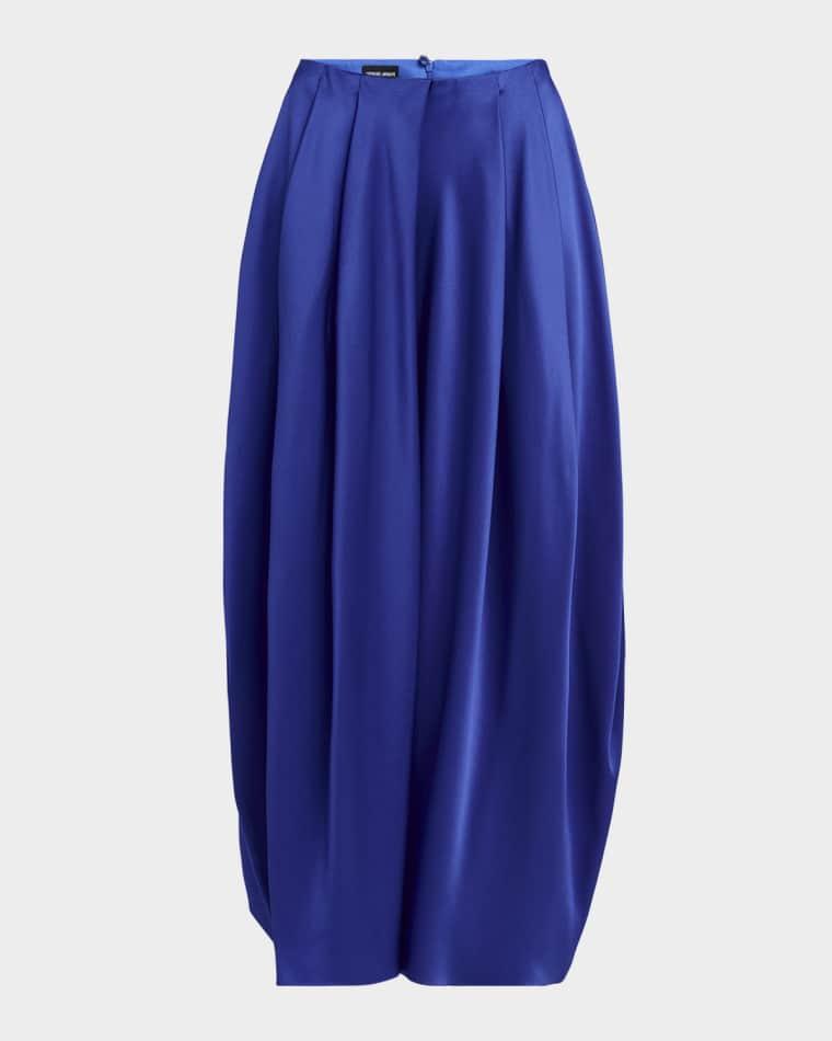 Double Silk Satin Pleated Midi Skirt by GIORGIO ARMANI