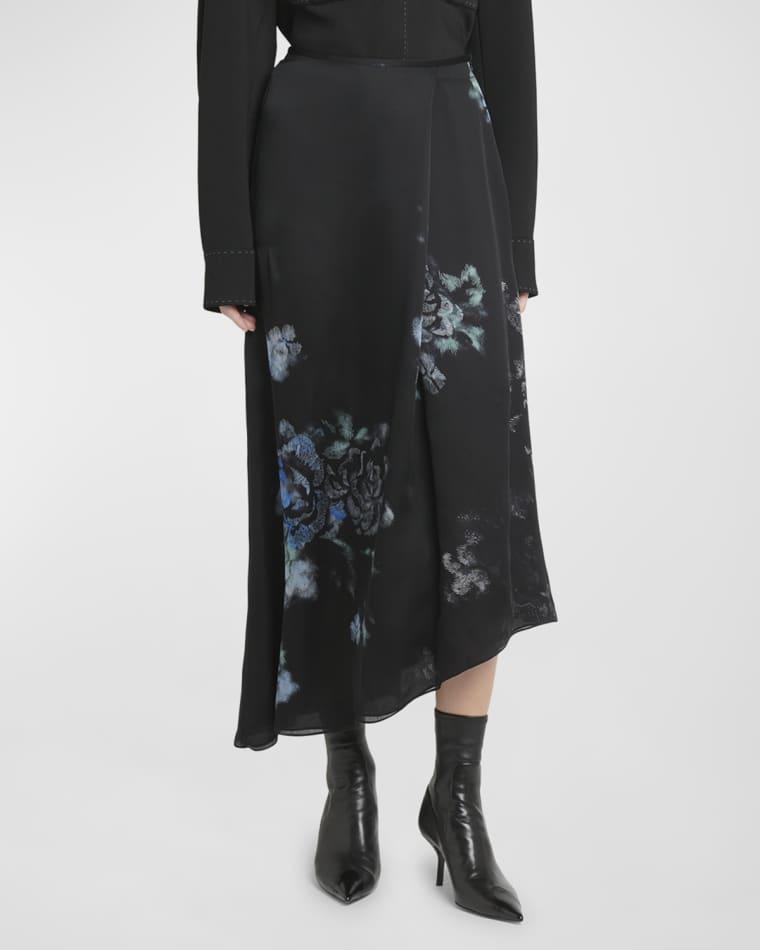 Floral Print Silk Wrap-Effect Midi Skirt by GIORGIO ARMANI