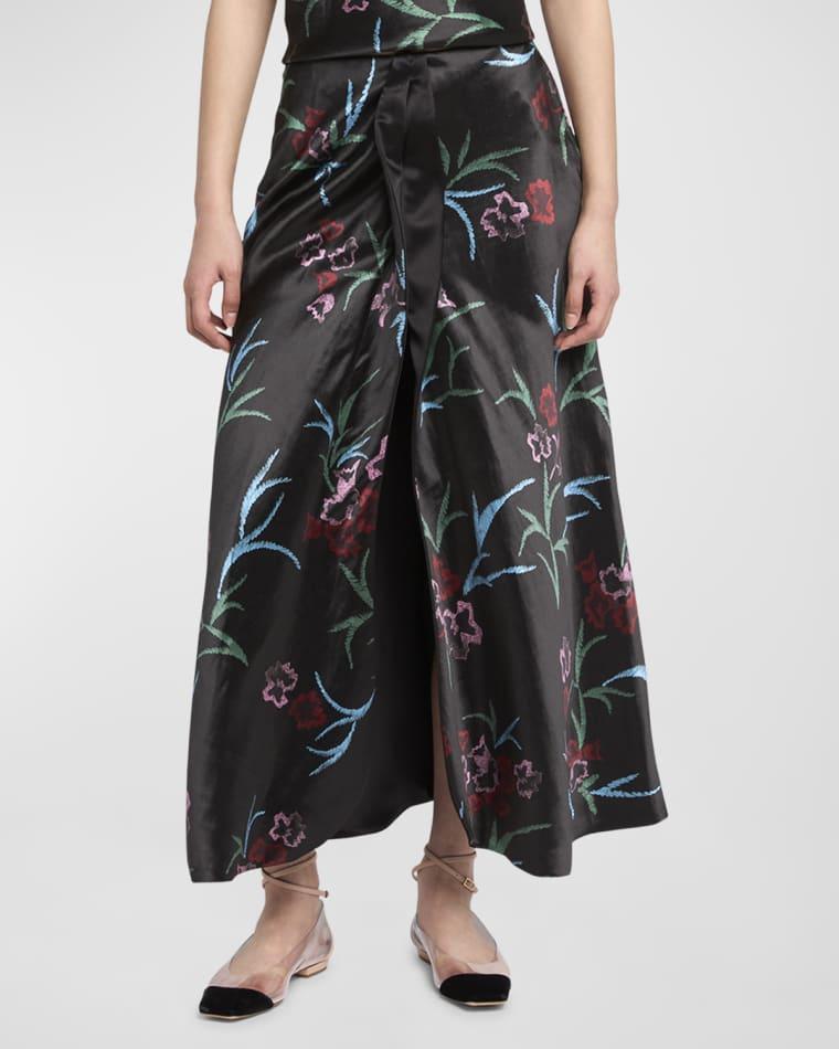 Floral Printed Maxi Silk Skirt with Pleated Center Panel by GIORGIO ARMANI