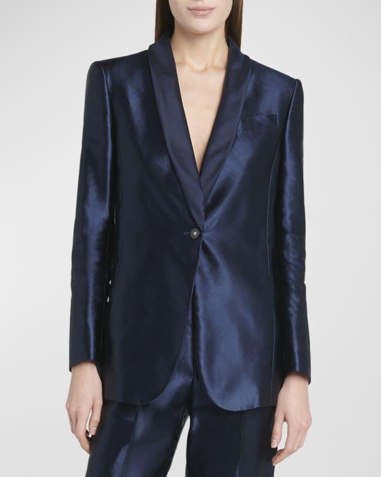 Linen Silk Single-Button Blazer Jacket by GIORGIO ARMANI