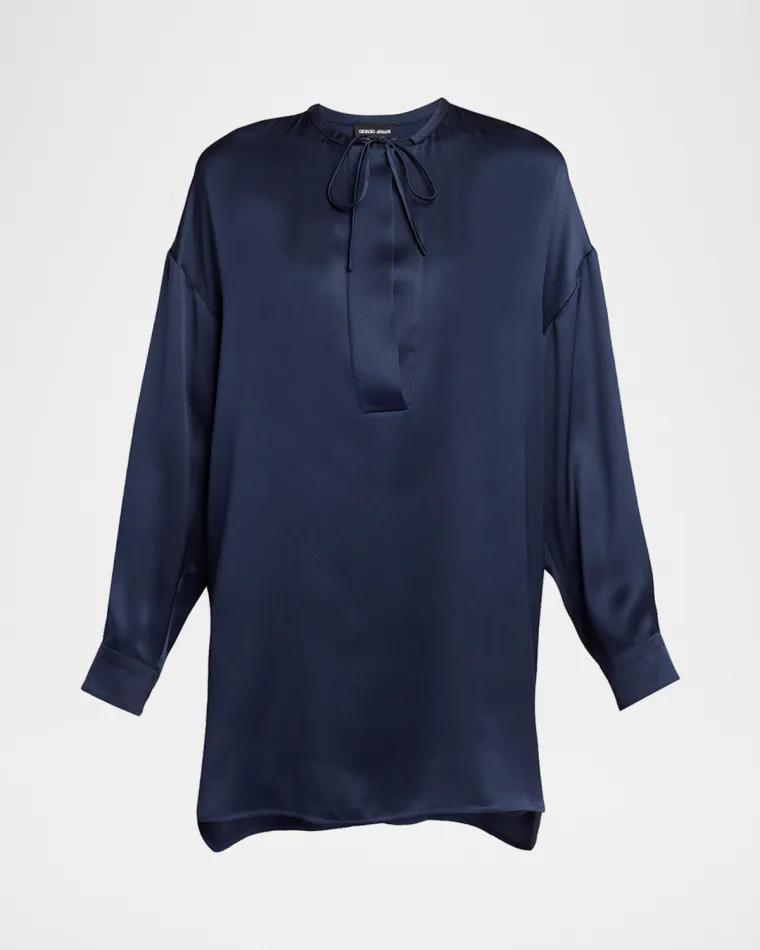 Long-Sleeve Silk Tunic Shirt by GIORGIO ARMANI