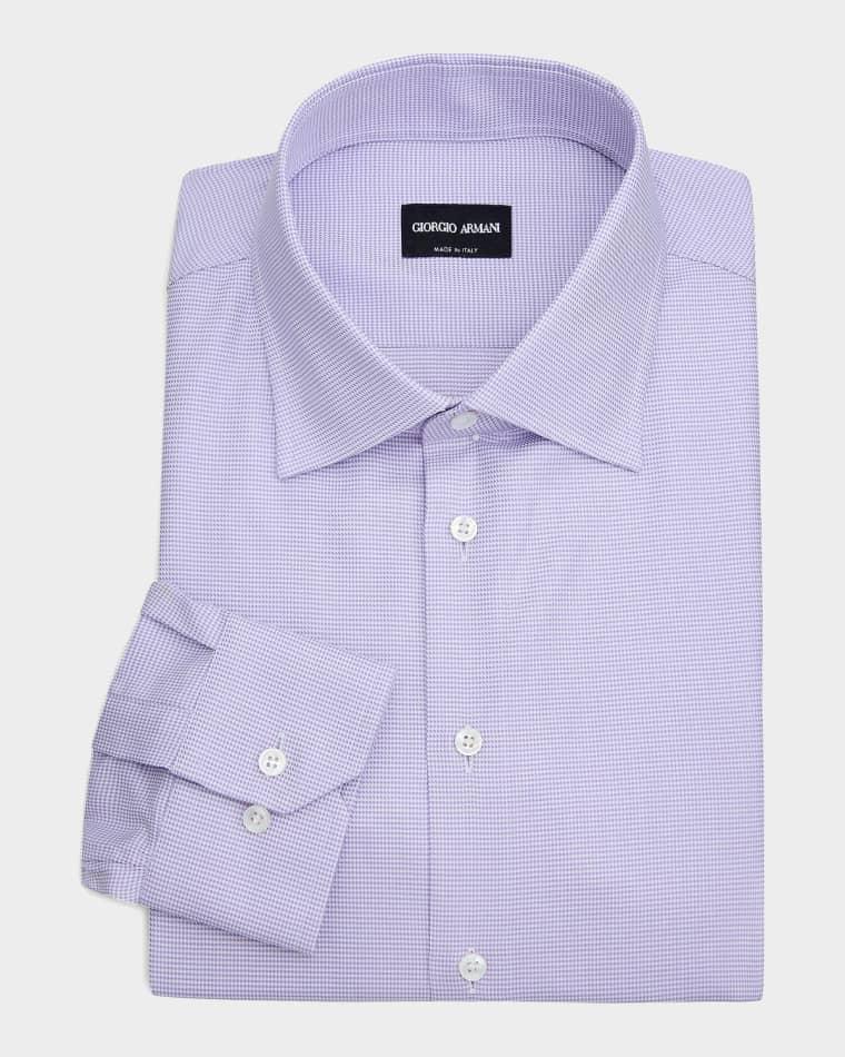 Men's Cotton Micro-Houndstooth Dress Shirt by GIORGIO ARMANI