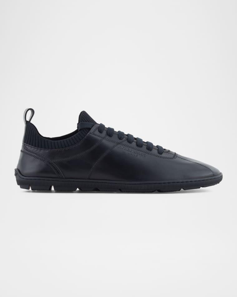 Men's Leather Knit-Lining Low-Top Sneakers by GIORGIO ARMANI