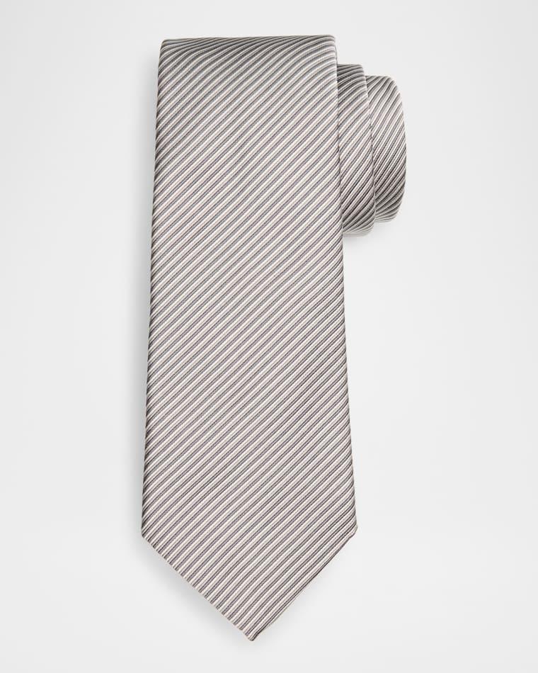 Men's Micro-Stripe Silk and Cotton Tie by GIORGIO ARMANI
