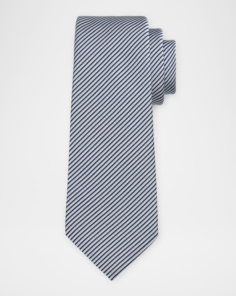 Men's Micro-Stripe Silk and Cotton Tie by GIORGIO ARMANI