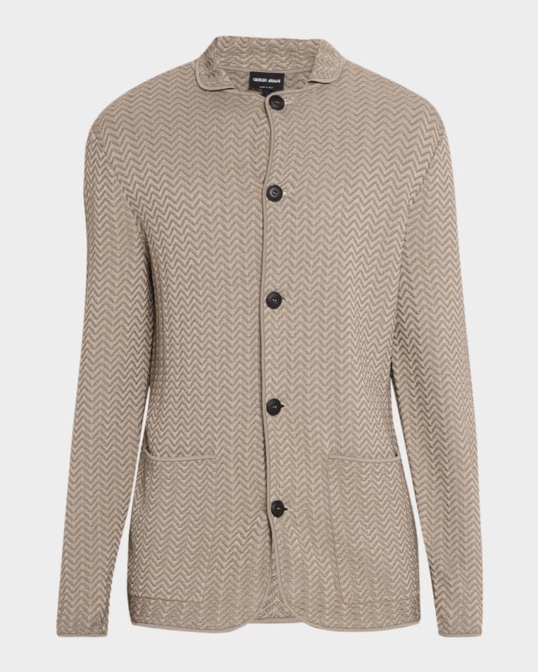 Men's Ottoman Chevron Single-Breasted Jacket by GIORGIO ARMANI