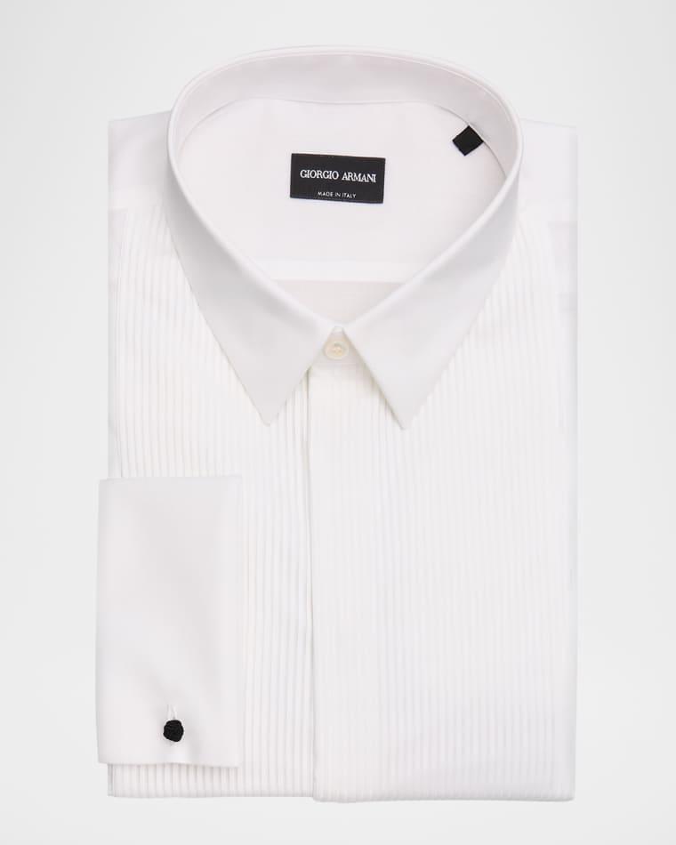 Men's Pleated-Bib Cotton Tuxedo Shirt by GIORGIO ARMANI