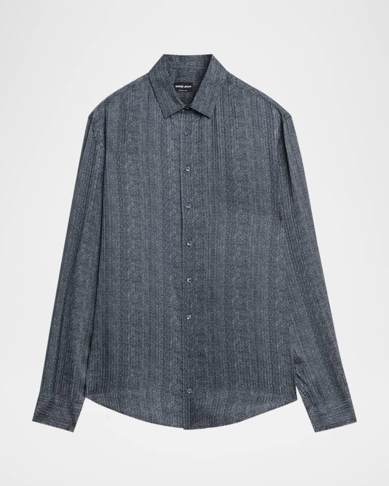 Men's Stripe-Print Viscose and Silk Button-Down Shirt by GIORGIO ARMANI