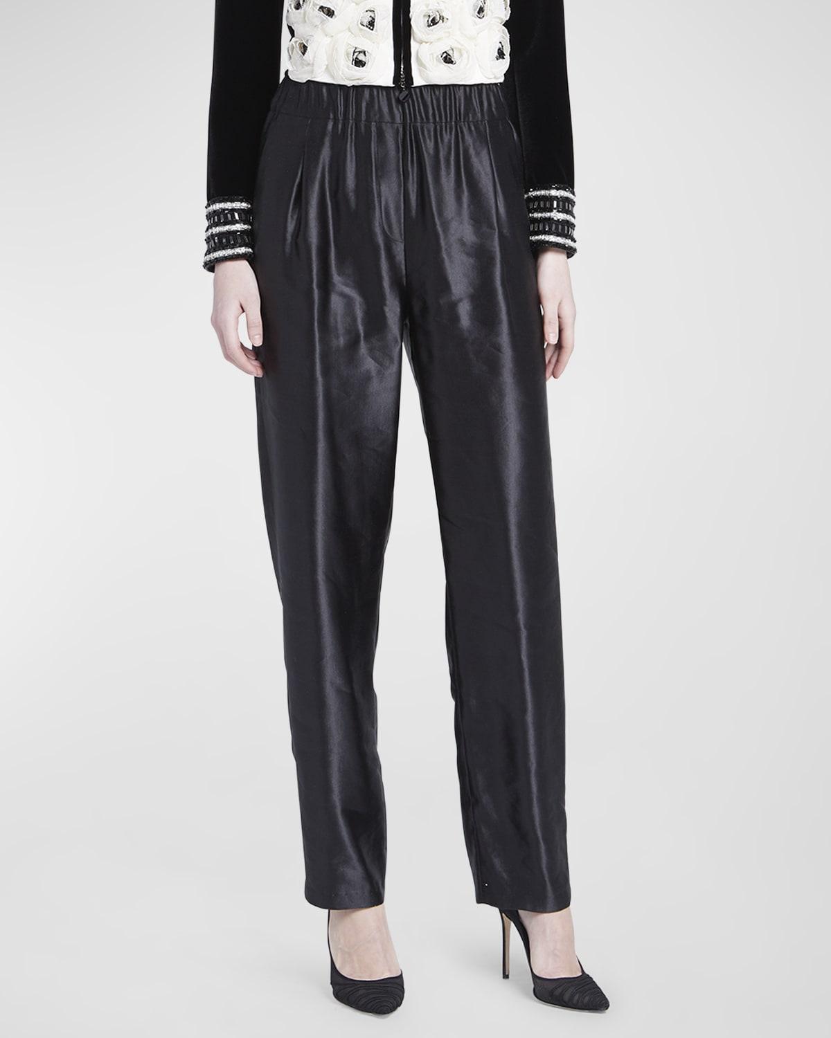 Metallic Linen-Silk Straight-Leg Pull-On Trousers by GIORGIO ARMANI