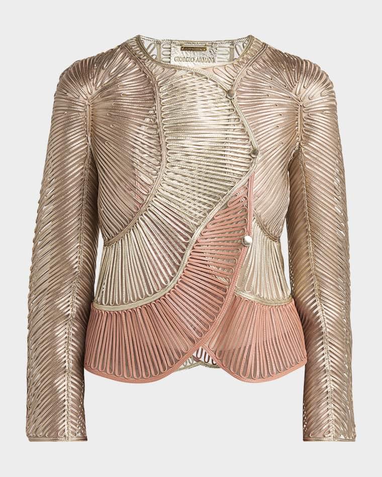 Metallic Soutache Two-Tone Leather Jacket by GIORGIO ARMANI