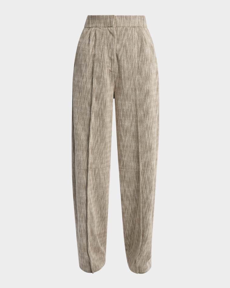 Pleated Cotton Jacquard Tapered-Leg Trousers by GIORGIO ARMANI
