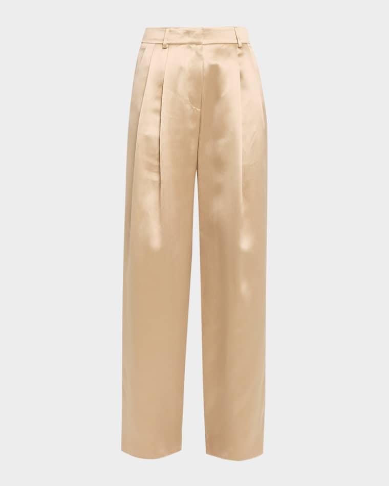 Pleated Satin Straight-Leg Pants by GIORGIO ARMANI