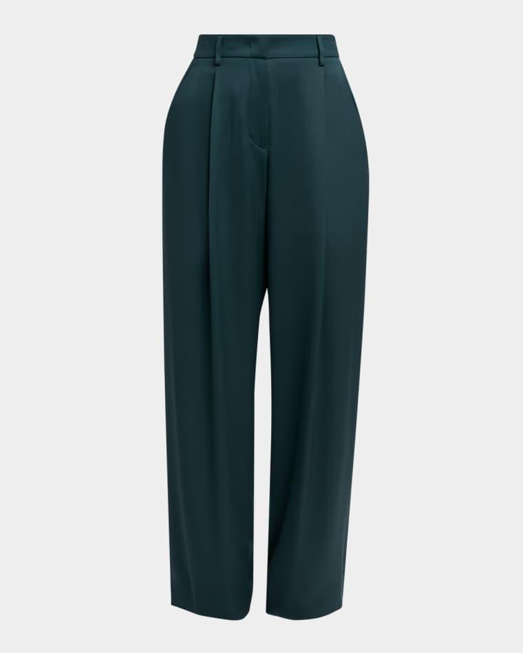 Pleated Silk Straight-Leg Trousers by GIORGIO ARMANI