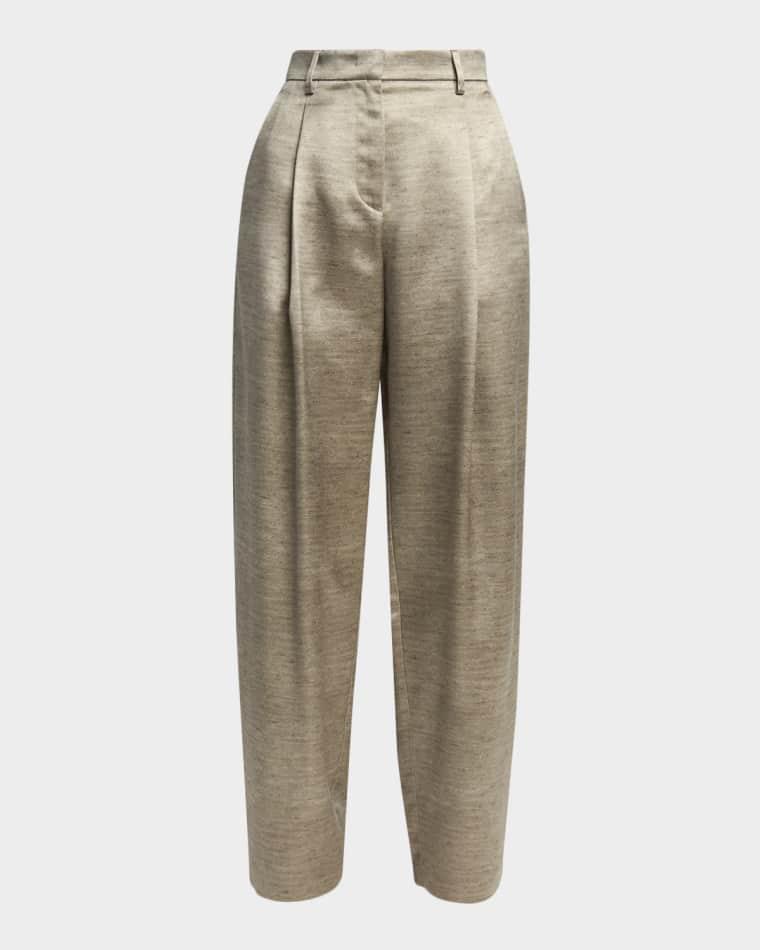Pleated Silk Straight-Leg Trousers by GIORGIO ARMANI