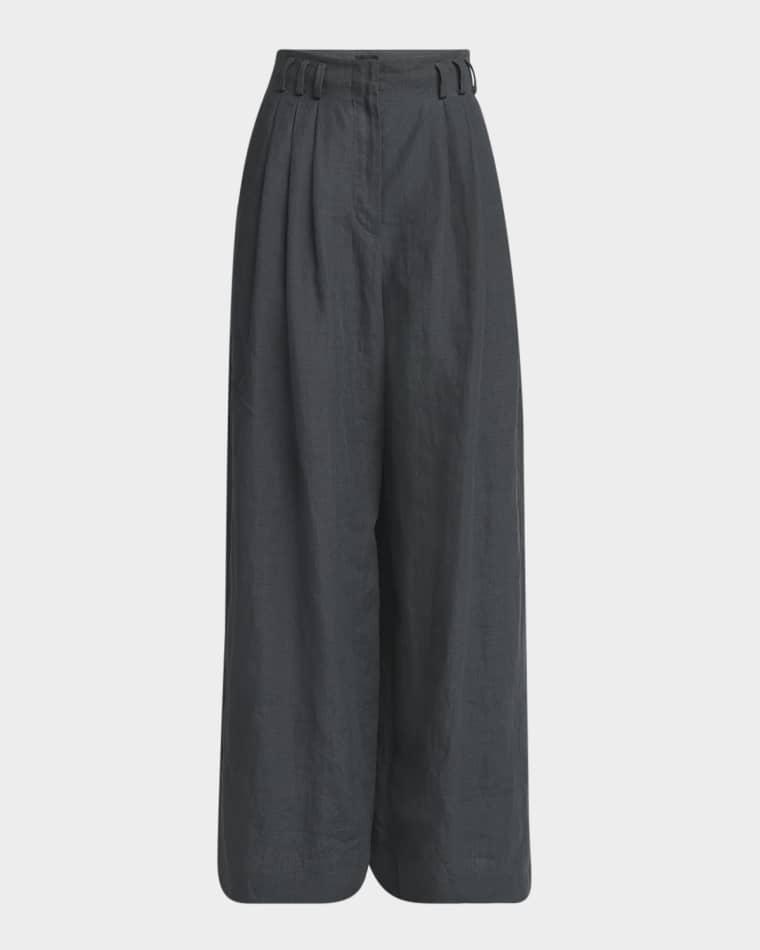 Pleated Wide-Leg Linen Trousers by GIORGIO ARMANI