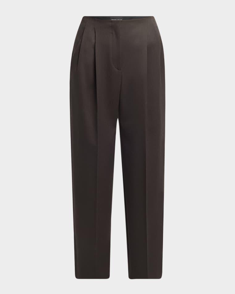 Pleated Wool Straight-Leg Ankle Trousers by GIORGIO ARMANI