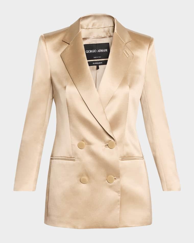 Satin Double-Breasted Blazer Jacket by GIORGIO ARMANI