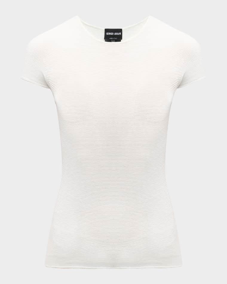 Scoop-Neck Short-Sleeve Ribbed Tee by GIORGIO ARMANI