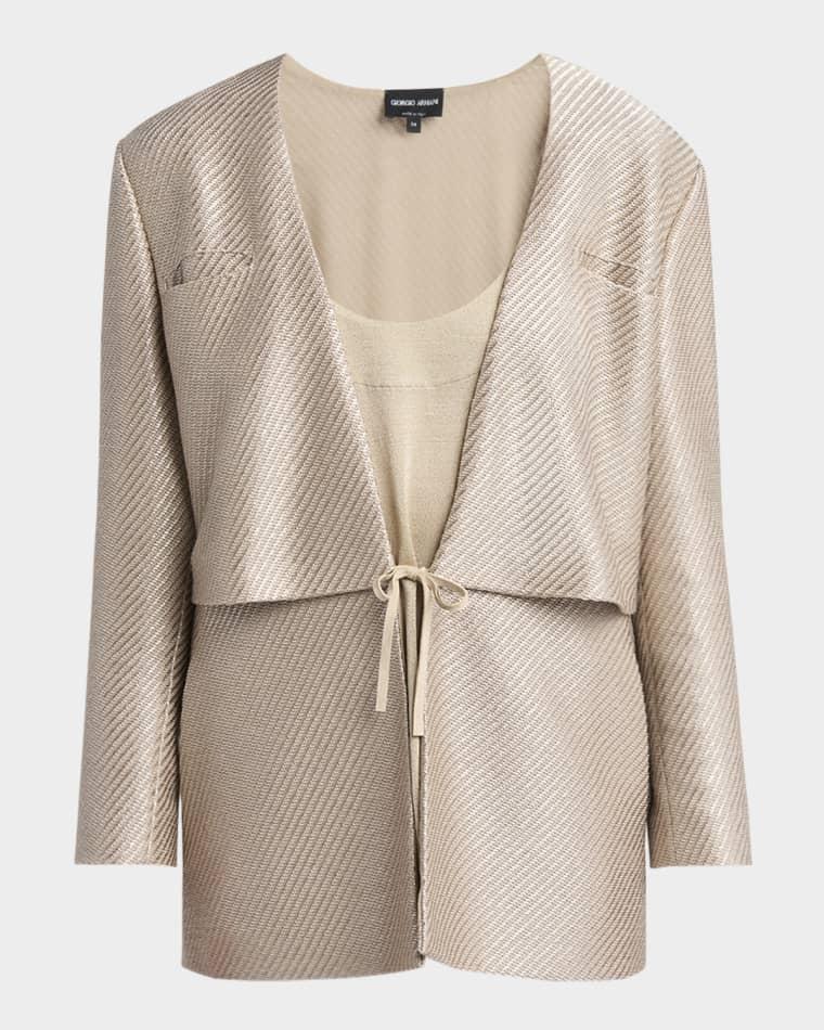 Shiny Raffia Jersey Jacquard Tie Jacket by GIORGIO ARMANI