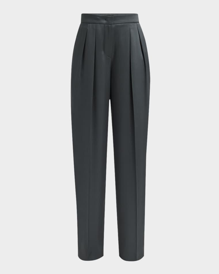 Silk Satin Pleated Straight-Leg Trousers by GIORGIO ARMANI
