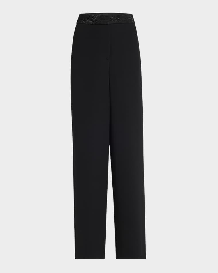 Strass Waistband Straight-Leg Silk Trousers by GIORGIO ARMANI