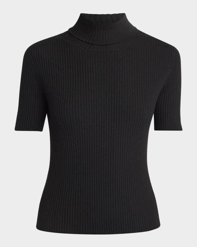 Turtleneck Short-Sleeve Cashmere Rib Sweater by GIORGIO ARMANI