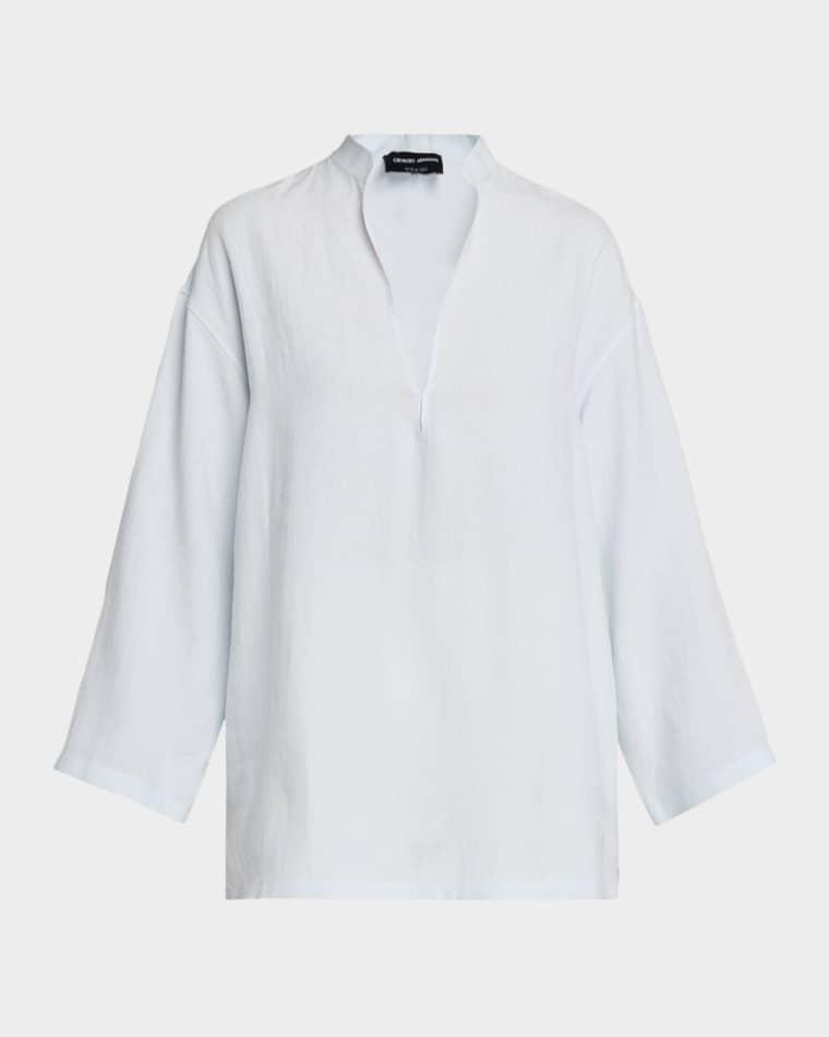 V-Neck Long-Sleeve Hemp Tunic Shirt by GIORGIO ARMANI