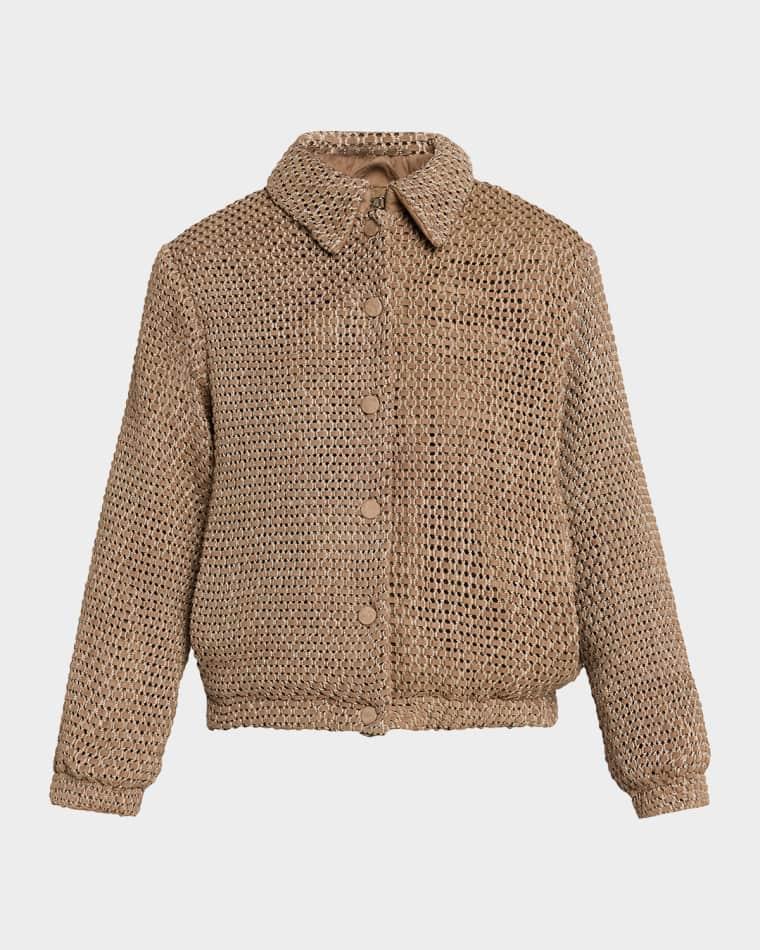 Woven Leather Blouson Jacket by GIORGIO ARMANI