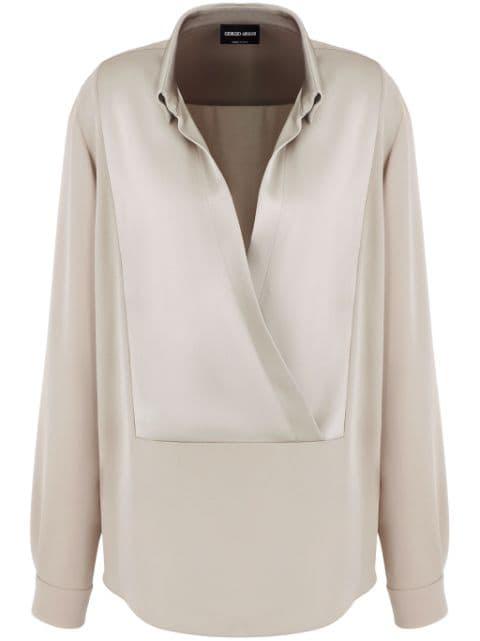draped silk long-sleeve blouse by GIORGIO ARMANI