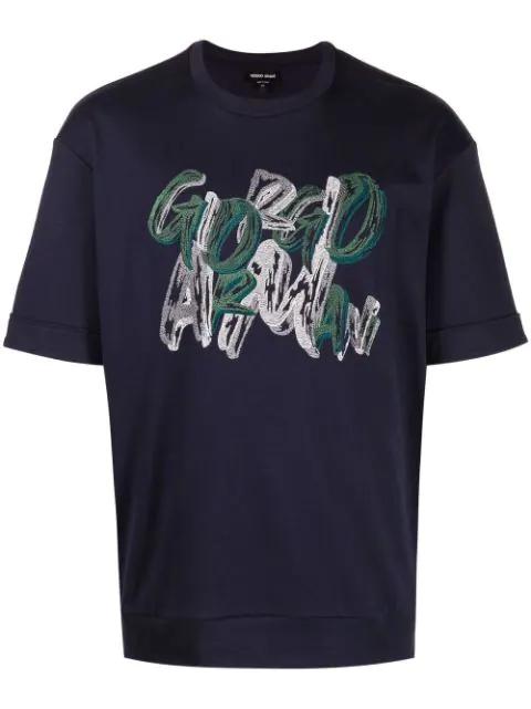 graphic logo-print cotton T-shirt by GIORGIO ARMANI