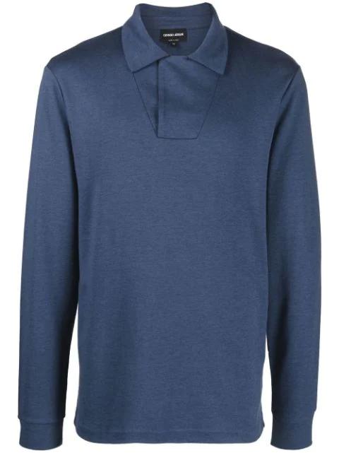 long-sleeve cotton-blend polo shirt by GIORGIO ARMANI