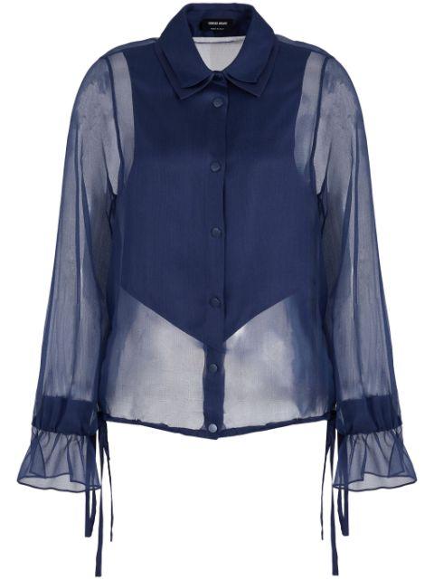 semi-sheer long-sleeve silk top by GIORGIO ARMANI