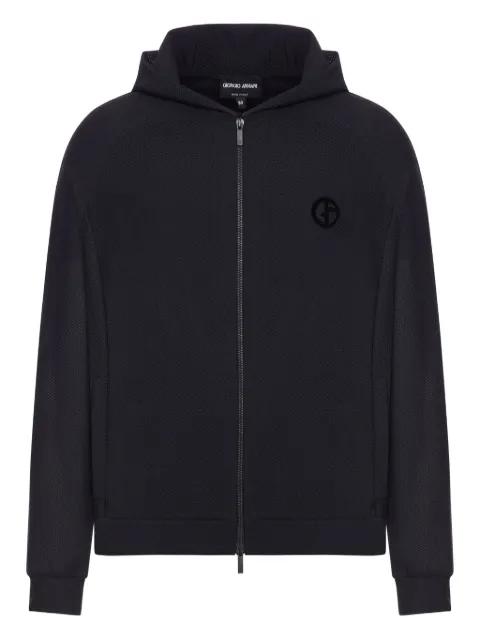 textured zip-up hoodied jacket by GIORGIO ARMANI