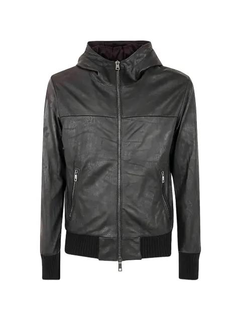 hoodied leather jacket by GIORGIO BRATO