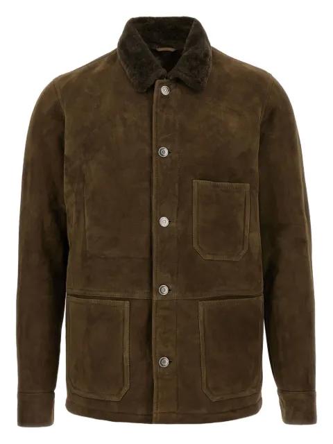 shearling-collar suede jacket by GIORGIO BRATO