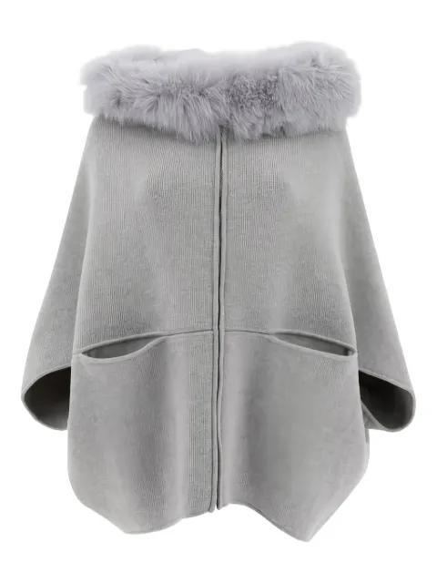 fur-trimmed zip-front cape by GIOVI